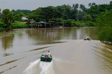 Seberang Perai, Kuala Lumpur, Malezya - Haziran 2018: Balıkçı aynı yöne hareket ediyor.