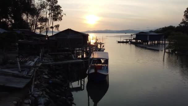 Juru Penang Malasia Mar 2021 Pueblo Pesquero Con Vista Atardecer — Vídeos de Stock