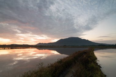 Tepeye giden yolda dramatik bir gün doğumu.