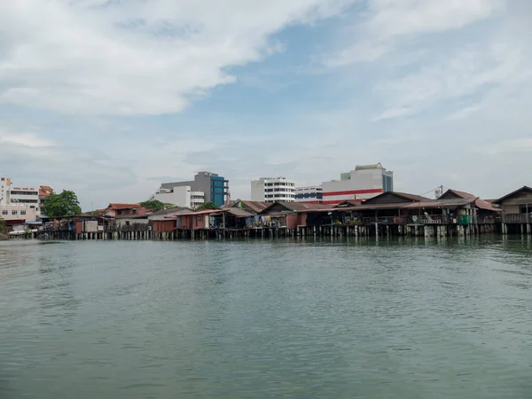 Penang Klanu Dom Drewnianej Szczudły Widok Morza — Zdjęcie stockowe