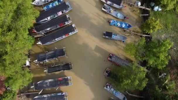 Penaga Penang Malaysia Oct 2021 Aerial View Look Fishermen Boat — Stock Video