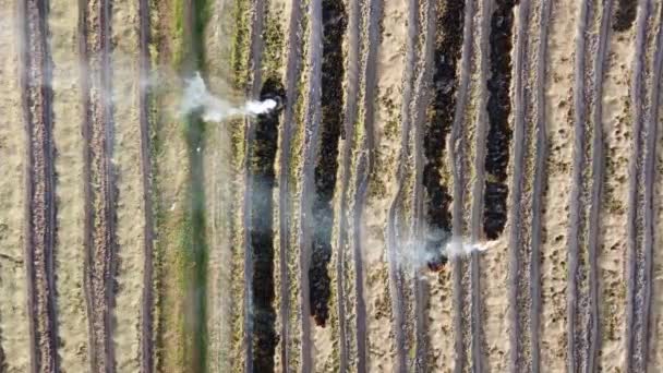 Luftaufnahme Von Oben Nach Unten Verbrennung Von Streureisfeldern Nach Der — Stockvideo