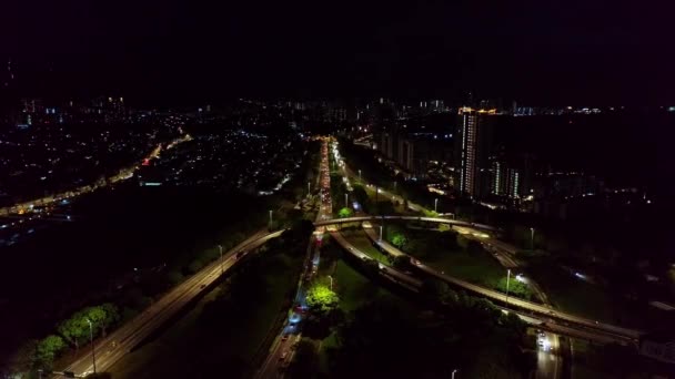 Luchtfoto Kruispunt Snelweg Van Penang Bridge Nacht — Stockvideo