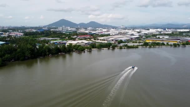 Batu Kawan Penang Malezya Ekim 2021 Hava Manzaralı Balıkçı Teknesi — Stok video