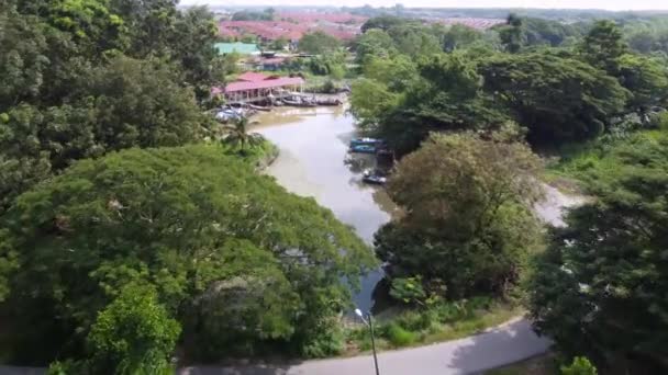 Penaga Penang Malasia Oct 2021 Vuelo Aéreo Hacia Embarcadero Pescadores — Vídeo de stock