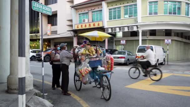 Georgetown Penang Malasia Dic 2021 Vendedor Pan Prepara Comida Lebuh — Vídeos de Stock