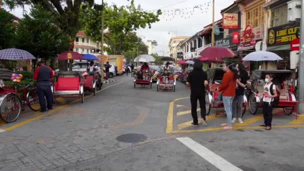 Georgetown Penang Malásia Dezembro 2021 Trishaw Maneira Tradicional Explorar Georgetown — Vídeo de Stock