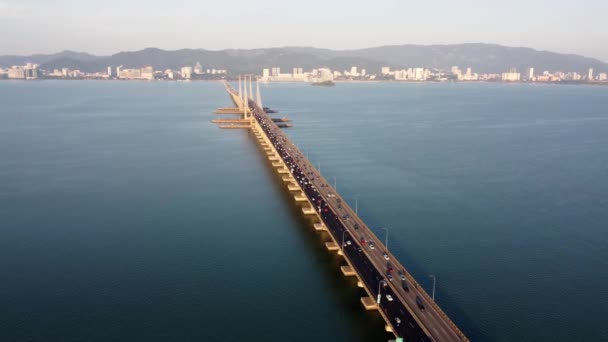 Джорджтаун Пенанг Малайзія Січень 2022 Повітряний Вид Ранкове Сонце Мосту — стокове відео