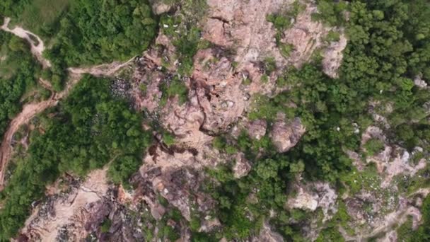 Aerial Rotate Look Red Clay Soil Quarry Site — Stok Video