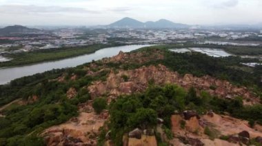 Aerial view deforestation of mining red clay soil