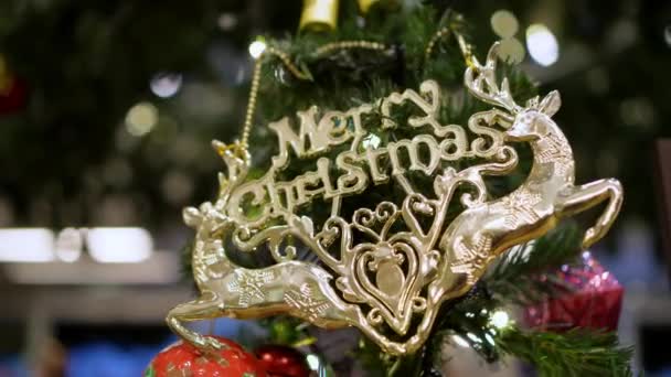 Color Oro Feliz Navidad Decoración Árbol — Vídeos de Stock