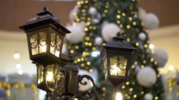 Seleccione Foco Calle Lámpara Fondo Bokeh Llevó Luz Para Árbol — Vídeo de stock