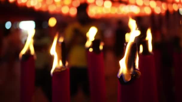 Selecione Foco Vermelho Incenso Joss Stick Burn Templo — Vídeo de Stock
