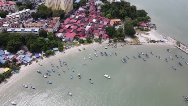 Aerial View Fishing Boat Park Estuary Tanjung Tokong — Stock Video