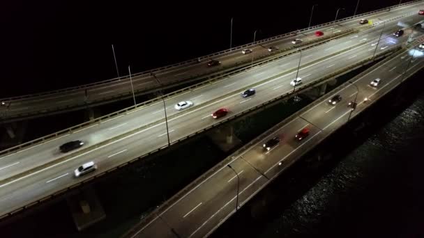 Vista Aerea Traffico Auto Penang Bridge Mare Notte — Video Stock