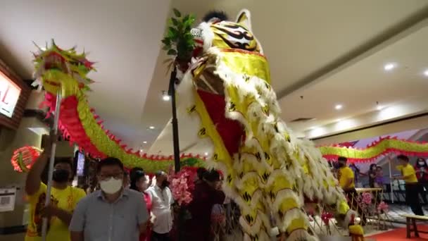 Georgetown Penang Malaysia Jan 2022 Tiger Dragon Dance Perform Mall — стоковое видео