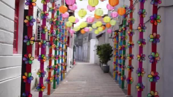 Select Focus Colorful Pinwheel Red Lantern Hand Outdoor — Vídeo de stock