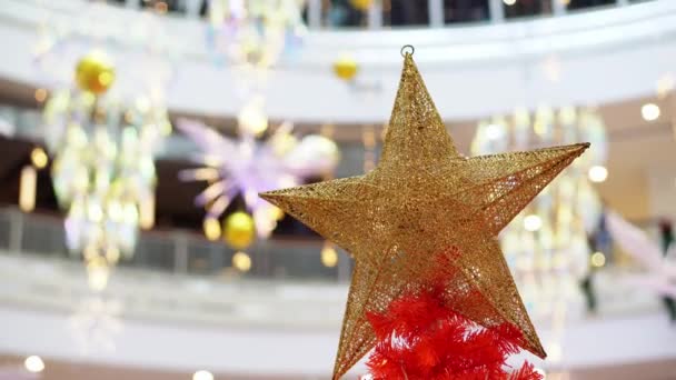 Select Focus Gold Star Ornament Blur Blinking Shining Background — Vídeo de stock