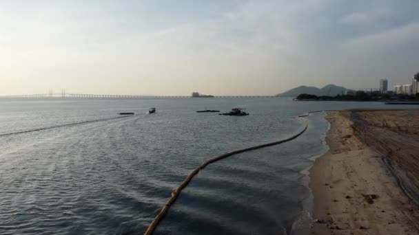 Barco Pescado Mueven Cerca Tierra Recuperación Por Mañana — Vídeos de Stock