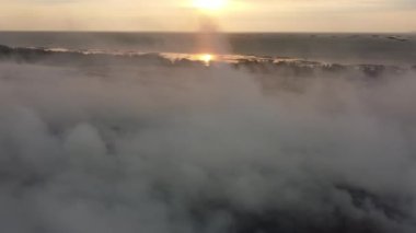Aerial sliding and view fast moving smoke at fire burn landfill site