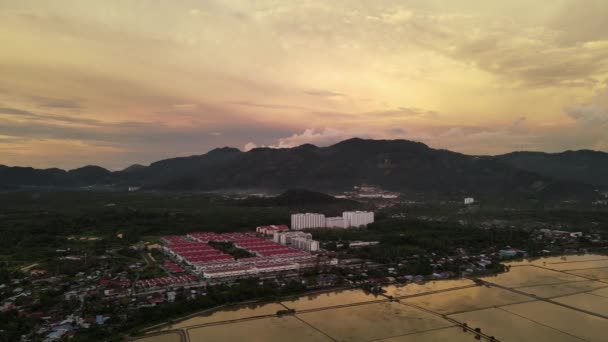 Αεροφωτογραφία Ηλιοβασιλέματος Του Kampung Jalan Baru Balik Pulau — Αρχείο Βίντεο