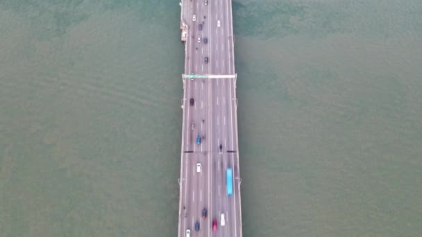 Luchtfoto Ochtendverkeer Penang Bridge — Stockvideo