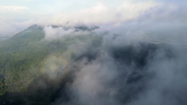 Aerial View Sliding Low Fog Cloud Halo Ring Seen Cloud — Stock Video