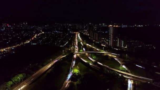 Luchtfoto Auto Licht Parcours Snelweg Nacht — Stockvideo