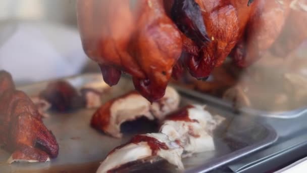 Odaklan Hainan Usulü Kavrulmuş Tavuklu Pilavı Cam Içinden Seç — Stok video