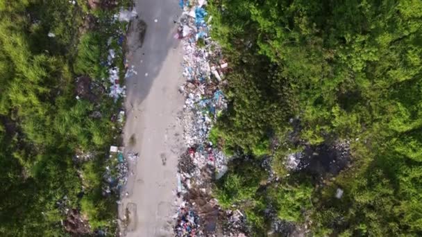 Aerial Fly Rural Path Illegal Rubbish Dump — Stock Video