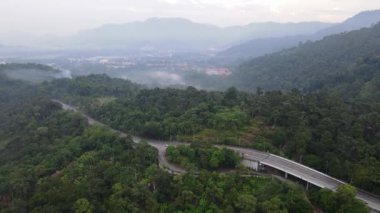 Hava manzaralı araba Jalan Balik Pulau çiftliğinde hareket ediyor