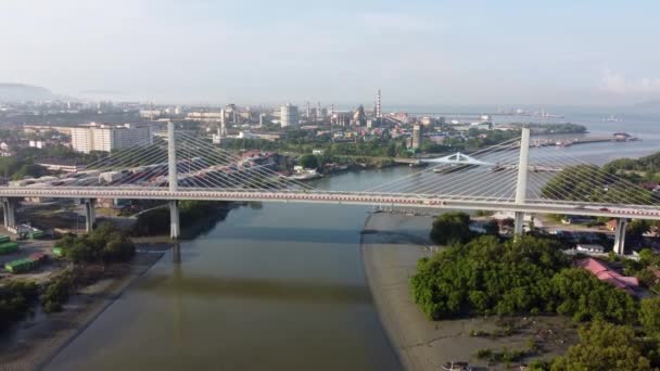 Aerial View Prai River Bridge Cross Sungai Perai — Stock Video
