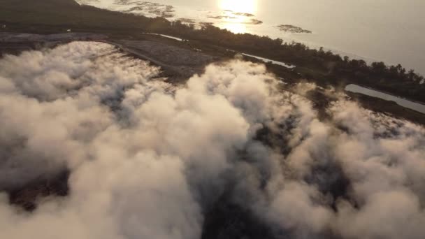 Aerial View Burning Landfill Site Evening Sunshine — Stock Video