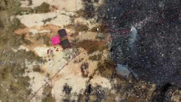 Aerial View Water Hose Used Fire Landfill Site — Vídeo de stock