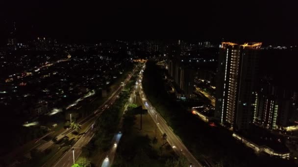 Drone View Car Traffic Penang Highway Night — Video Stock