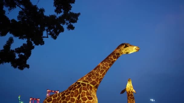 Georgetown Penang Malaysia Dec 2021 Tilt Led Illuminated Sculpture Giraffe — Stock Video