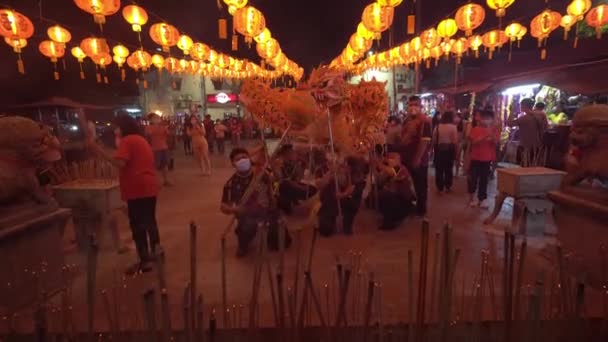 Georgetown Penang Μαλαισία Ιανουάριος 2022 Lion Dance Perform Outdoor Temple — Αρχείο Βίντεο