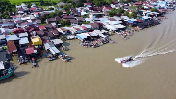 Kuala Kurau Perak Malaysia Oct 2021 Drone View Fishing Boat — Stockvideo
