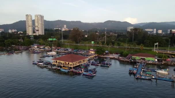 Georgetown Penang Malaysia Nov 2021 Aerial View Fishing Jetty Batu — Stok video