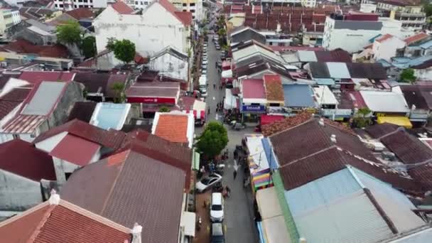 Georgetown Penang Malaysia Nov 2021 Aerial Top View Rooftop Little — Stockvideo