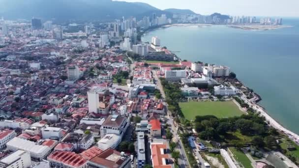 Georgetown Penang Malaysia Nov 2021 Aerial View Georgetown Coastal Gurney — Stock Video