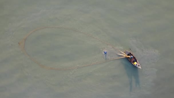 Jelutong Penang Malaysia Jan 2022 Aerial Rotating Look Tracking Fisherman — Video Stock