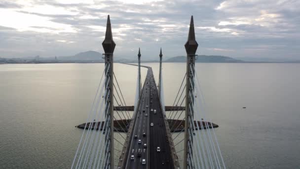 Batu Uban Penang Malaysia Feb 2022 Aerial Till Car Traffic — 图库视频影像