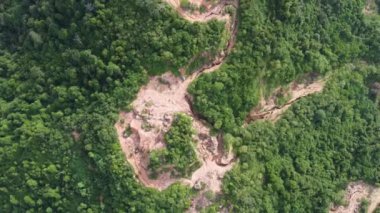 Aerial top down view deforestation due to quarry mining