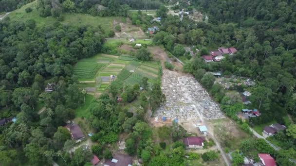 Aerial View Cemetery Vegetable Rural Village Balik Pulau — Video Stock