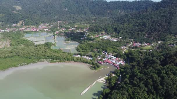Aerial Move Fish Farm Fishing Village Pulau Betong Penang Hill — Stockvideo