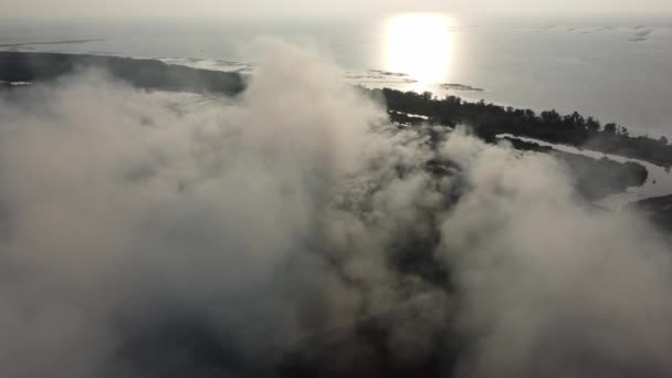 Aerial View Air Pollution Smoke Due Burning Landfill Dump Site — Stock Video