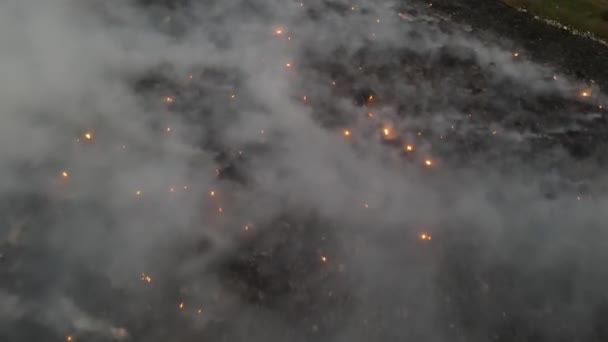 Aerial Fly Fire Burning Landfill Site — 비디오