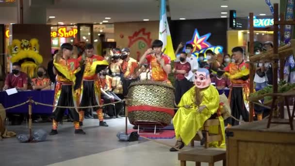 Georgetown Penang Malaysia Jan 2022 Lion Dance Perform Drum Gong — Stockvideo