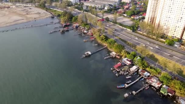 Джорджтаун Пенанг Малайзія Січень 2022 Повітряний Вид Рибальське Село Біля — стокове відео
